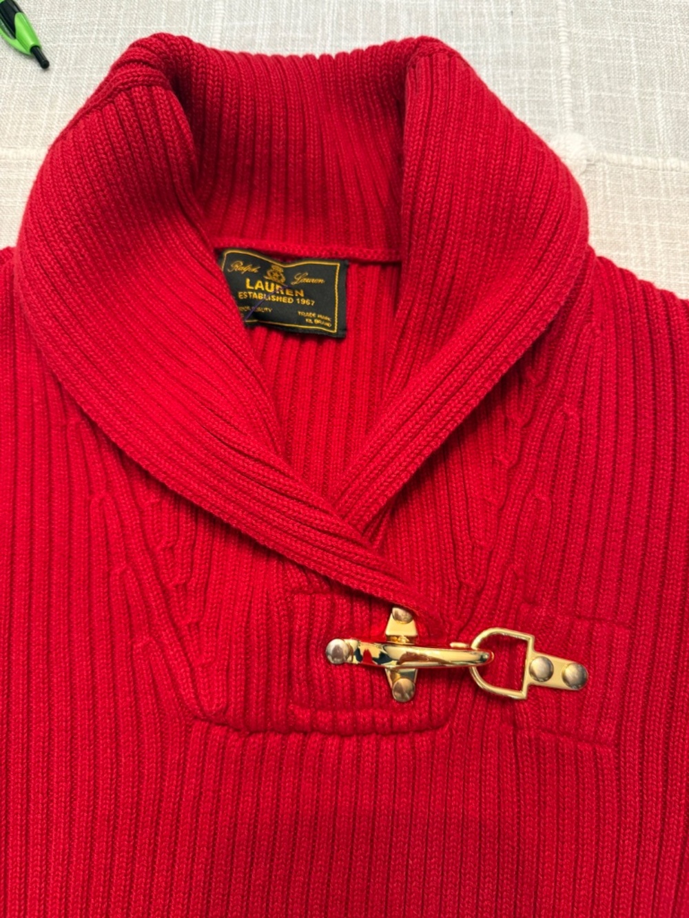 Ralph Lauren Y2K Ribbed Cotton Shawl Collar Knit Top Sweater - size small - Picture 3 of 5